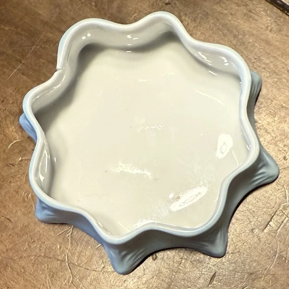VTG Antique Trinket Dish Powder Jar Box Porcelain Hand Painted Blue Flowers Lid